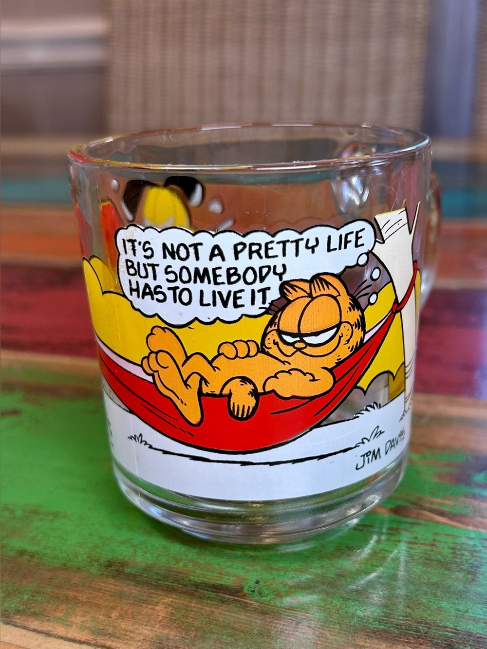 Vintage MCM Garfield Odie Glass Cup Mug McDONALDS 1978 Jim Davis EUC